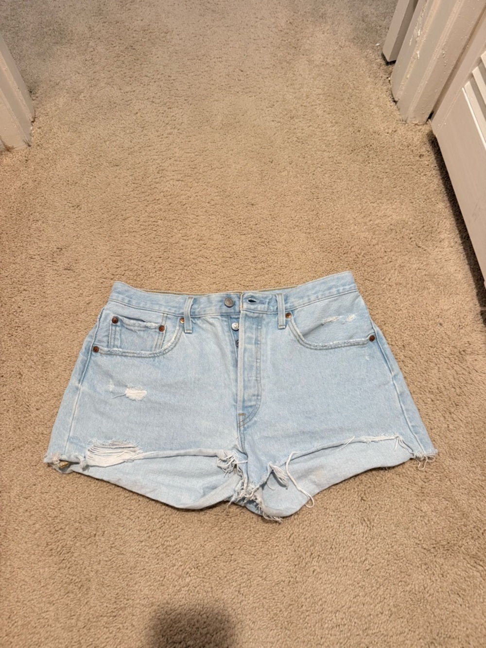 Levi's Light Blue Distressed Denim Cutoff Shorts